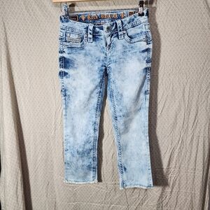 Rock Revival Crop Blue Acid Wash Jean Capri Women's 25 Used Great Shape